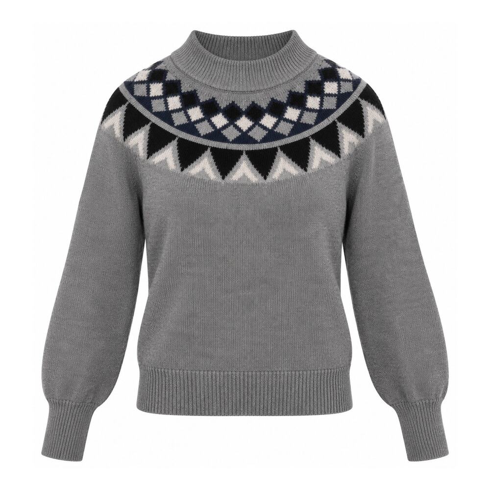 Ann Taylor Small Gray Wool Blend Fair Isle Sweater Après Ski Nordic Preppy